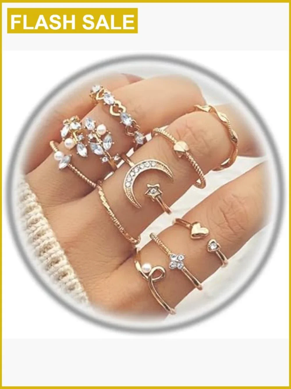 Dainty Stackable Ring Set Moon Star Heart Butterfly Boho Jewelry